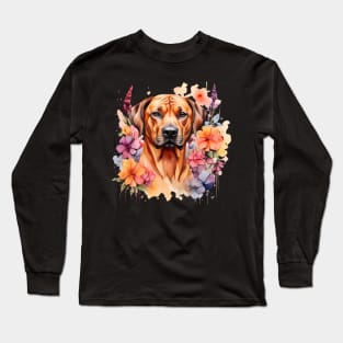 A rhodesian ridgeback decorated with beautiful watercolor flowers Long Sleeve T-Shirt